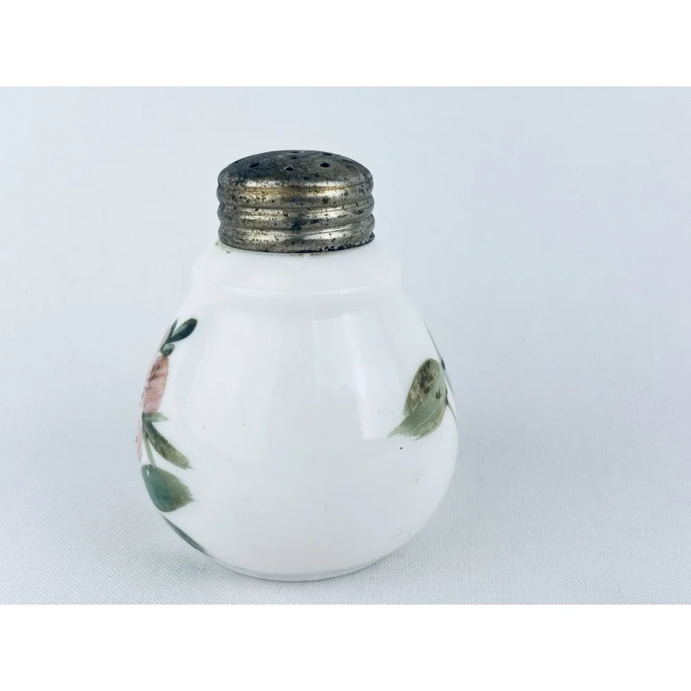 Antique Vintage Hand Painted Milk Glass shaker Early American Pattern Floral